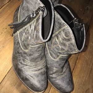 Grey Big Buddha Western Ankle Boots